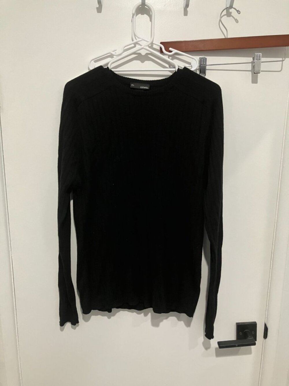 Conwell Men's Wool Blend Ribber Crewneck Sweater, Black, Size XL